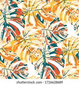Vector Seamless Pattern with Exotic Leaves