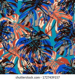Vector Seamless Pattern with Exotic Leaves