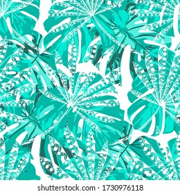 Vector Seamless Pattern with Exotic Leaves