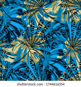 Vector Seamless Pattern with Exotic Leaves