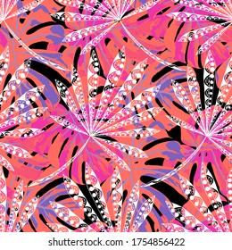 Vector Seamless Pattern with Exotic Leaves