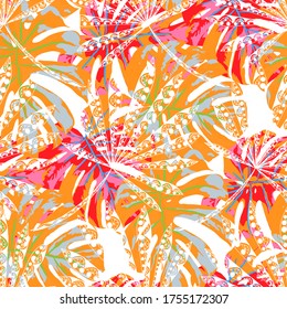 Vector Seamless Pattern with Exotic Leaves
