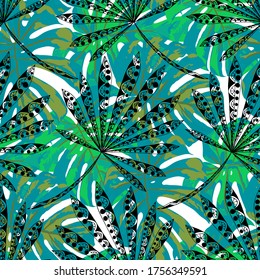 Vector Seamless Pattern with Exotic Leaves