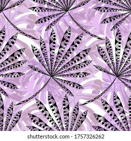 Vector Seamless Pattern with Exotic Leaves