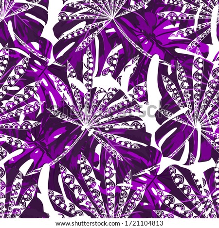Vector Seamless Pattern with Exotic Leaves