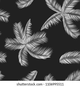 Vector Seamless Pattern of Exotic Palm Leaves. Tropic Summer Background. Realistic Jungle Foliage in Modern Style. Tropic Seamless Pattern for Print, Paper, Cloth Design, Textile, Wallpaper, Wrapping.