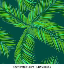 Vector Seamless Pattern of Exotic Palm Leaves. Tropic Summer Background. Realistic Jungle Foliage in Modern Style. Tropic Seamless Pattern for Print, Paper, Cloth Design, Textile, Wallpaper, Wrapping.