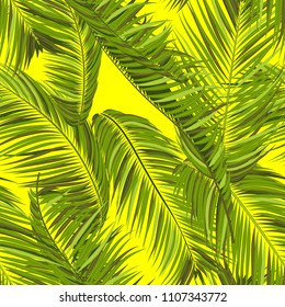 Vector Seamless Pattern of Exotic Palm Leaves. Tropic Summer Background. Realistic Jungle Foliage in Modern Style. Tropic Seamless Pattern for Print, Paper, Cloth Design, Textile, Wallpaper, Wrapping.