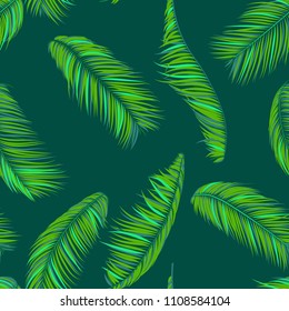 Vector Seamless Pattern of Exotic Palm Leaves. Tropic Summer Background. Realistic Jungle Foliage in Modern Style. Tropic Seamless Pattern for Print, Paper, Cloth Design, Textile, Wallpaper, Wrapping.