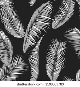 Vector Seamless Pattern of Exotic Palm Leaves. Tropic Summer Background. Realistic Jungle Foliage in Modern Style. Tropic Seamless Pattern for Print, Paper, Cloth Design, Textile, Wallpaper, Wrapping.