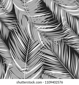 Vector Seamless Pattern of Exotic Palm Leaves. Tropic Summer Background. Realistic Jungle Foliage in Modern Style. Tropic Seamless Pattern for Print, Paper, Cloth Design, Textile, Wallpaper, Wrapping.