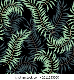 Vector seamless pattern with exotic palm leaves