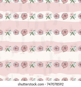 Vector seamless pattern. Exotic pink flowers on a background with stripes.