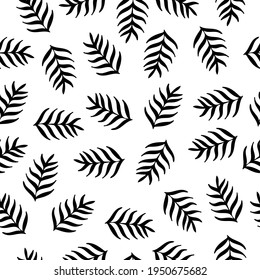 Vector seamless pattern with exotic plants, leaves on white background