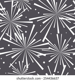 Vector seamless pattern with explosions. Modern repeating texture. Fancy starry print. Stylized fireworks for holiday design.