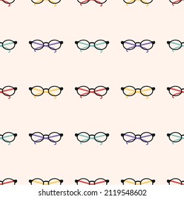 Vector seamless pattern with eyeglasses. Background.