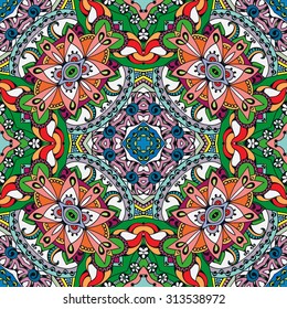 Vector seamless pattern, fabric repeating texture. Tribal ethnic ornament. Hand drawn doodle abstract background.