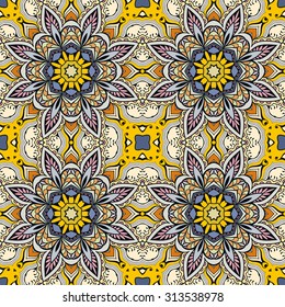 Vector seamless pattern, fabric repeating texture. Tribal ethnic ornament. Hand drawn doodle abstract background.