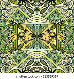 Vector seamless pattern, fabric repeating texture. Tribal ethnic ornament. Hand drawn doodle abstract background.