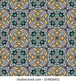 Vector seamless pattern, fabric repeating texture. Tribal ethnic ornament. Hand drawn doodle abstract background.