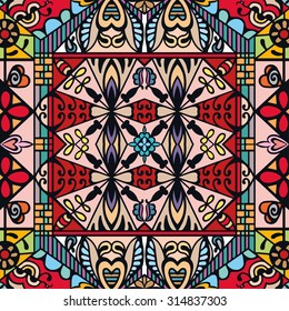 Vector seamless pattern, fabric repeating texture. Tribal ethnic ornament. Hand drawn doodle abstract background.