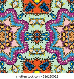 Vector seamless pattern, fabric repeating texture. Tribal ethnic arabic indian ornament. Hand drawn doodle abstract background. 