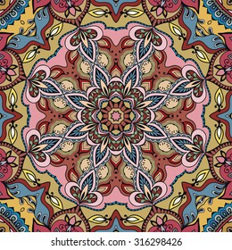 Vector seamless pattern, fabric repeating texture. Tribal ethnic arabic indian ornament. Hand drawn doodle abstract background.