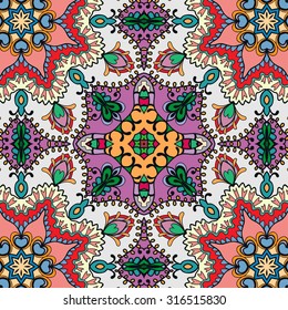 Vector seamless pattern, fabric repeating texture. Tribal ethnic ornament. Hand drawn doodle abstract background.