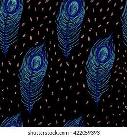Vector seamless pattern with fabulous feathers. Cute childish image.