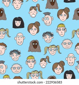 Vector seamless pattern with faces of different people