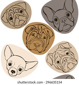 Vector seamless pattern with faces dogs.