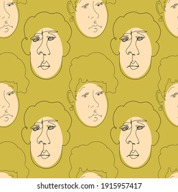 Vector seamless pattern with faces. Women and men.