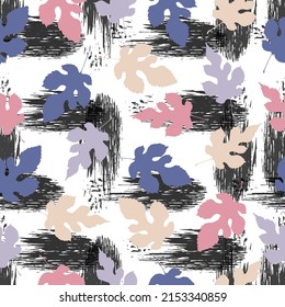 Vector seamless pattern of falling autumn leaves Autumn imprint leaves pattern background. seamless pattern, colorful background.