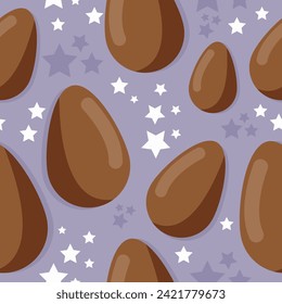 Vector seamless pattern with falling chocolate Easter eggs.