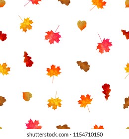Vector seamless pattern with falling colorful autumn leaves.