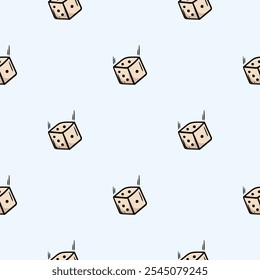 Vector seamless pattern with falling dice. Hand drawn background related to board games, leisure, sports and hobbies. Set of icons, signs and symbols