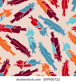 Vector seamless pattern with falling feathers
