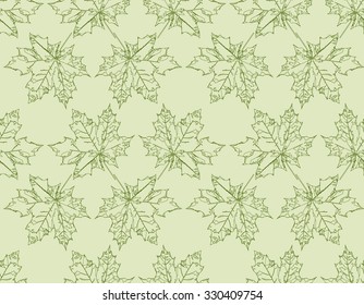 Vector seamless pattern of falling maple leaves. Green tones. Can be used as poster, wallpaper, backdrop, background...