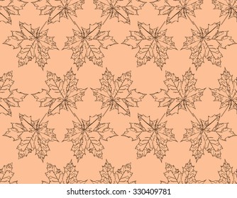 Vector seamless pattern of falling maple leaves. Orange pastel tones. Can be used as poster, wallpaper, backdrop, background...