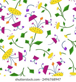 Vector seamless pattern of fantastic alien plants. Fantastic alien magic flowers. Elegant set for fashionable prints. Modern floral background.