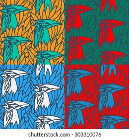 Vector seamless pattern with fantastic birds