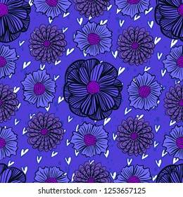 Vector seamless pattern with fantasy cartoon flowers. Cute simple illustration. Perfectly for wrapping paper, bed linen, textile, fabric, cover, cards, wallpaper, fashion, kids clothing, interior.