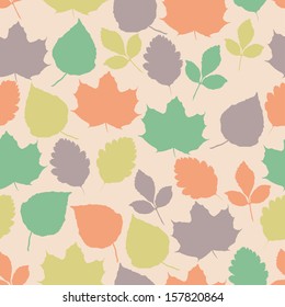 Vector seamless pattern of fantasy colored autumn leaves