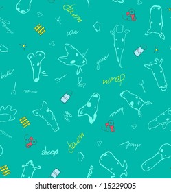 Vector seamless pattern with farm animals made in cartoon style. Perfect for background or textile