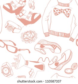 vector seamless pattern with fashion cloth and shoes