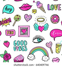 Fashion Patch Badges Lips Hearts Speech Stock Vector (Royalty Free ...