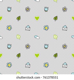Vector seamless pattern with fashion patches. Hand drawn cute and funny illustration patch or sticker.