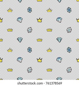 Vector seamless pattern with fashion patches. Hand drawn cute and funny illustration patch or sticker.