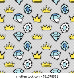 Vector seamless pattern with fashion patches. Hand drawn cute and funny illustration patch or sticker.
