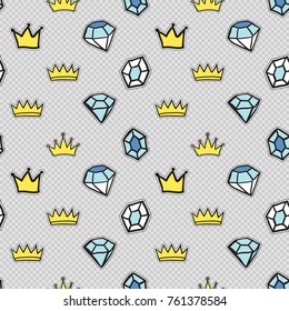 Vector seamless pattern with fashion patches. Hand drawn cute and funny illustration patch or sticker.